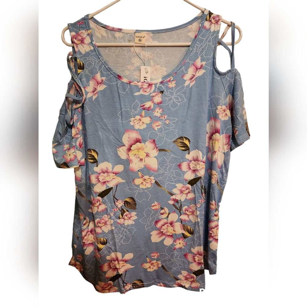 Floral strappy off the shoulder blouse